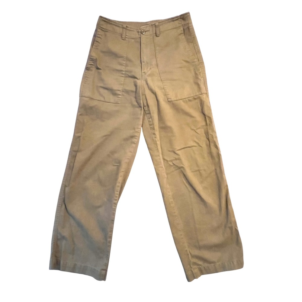 Uniqlo Baker Pants Womens 4 Olive Green Cotton High Rise Utility Straight Leg